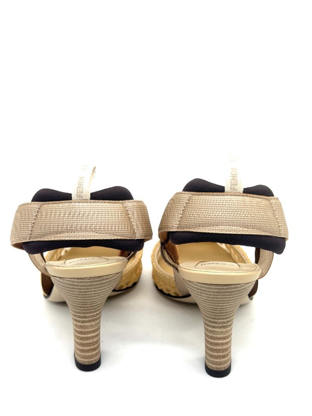 FENDI Colibri 85 Mesh Raffia Sporty FF Logo Slingback Heels Pumps Sandals - Picture 12 of 16